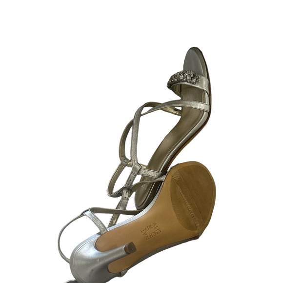 Naturalizer Kia Silver Rhinestone Heels Ankle Strap Women's 7 - Picture 2 of 5